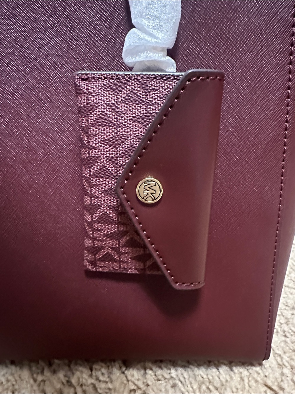 Michael Kors Wine Saffiano Leather Tote with Logo Tag - Picture 3 of 4